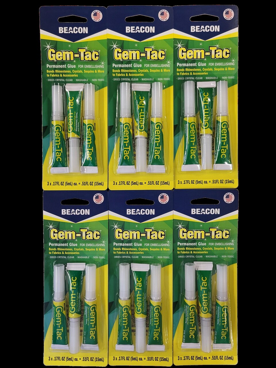 Beacon Gem-Tac Permanent Glue for Embellishing, MINI 3 Pack, 0.51 FL OZ Total, Clear
